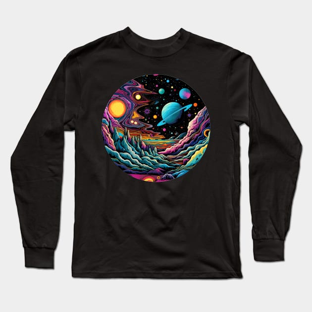 Surrealist space artwork with planets Long Sleeve T-Shirt by Unelmoija